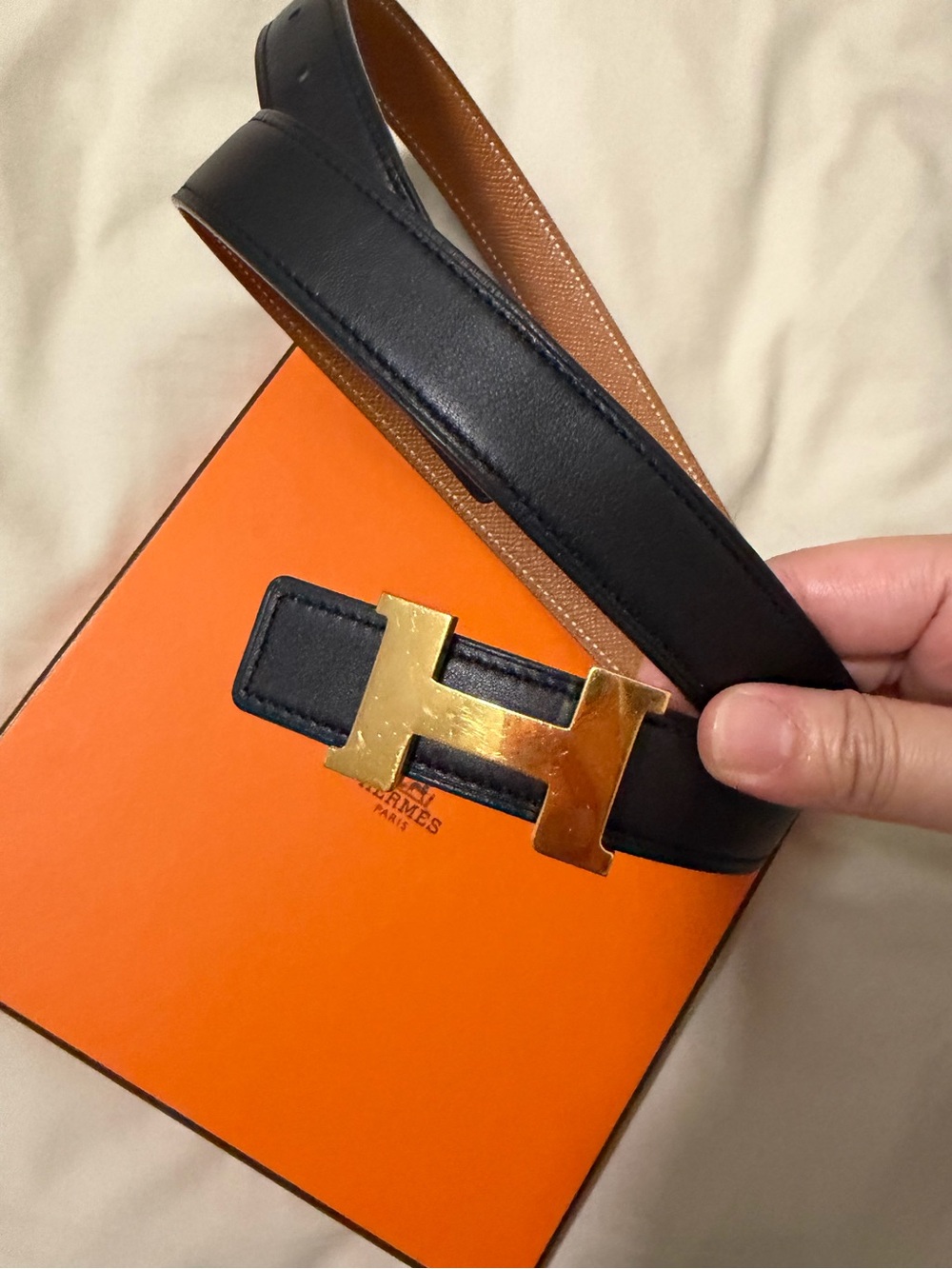 Hermes Mini constance Black & Tan Reversible Leather Belt 5๏ธโฃ8๏ธโฃ5๏ธโฃ